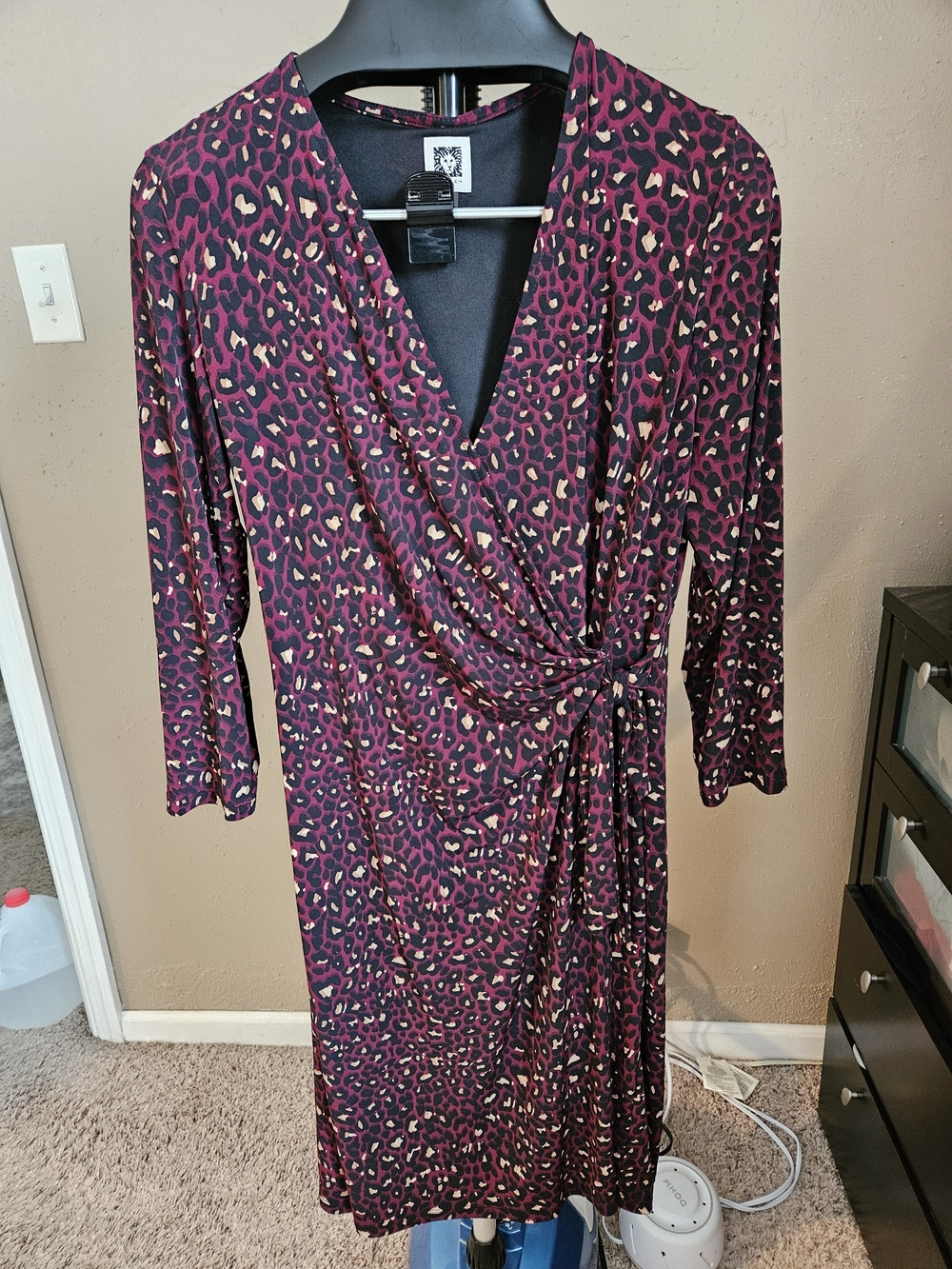 Anne Klein Burgundy Leopard-Print Wrap Midi Dress